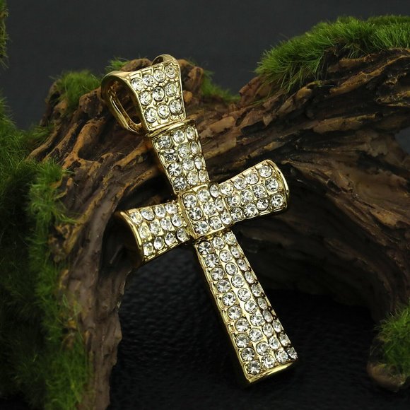 14k Iced Out 20" Cross Necklace - Picture 3 of 3